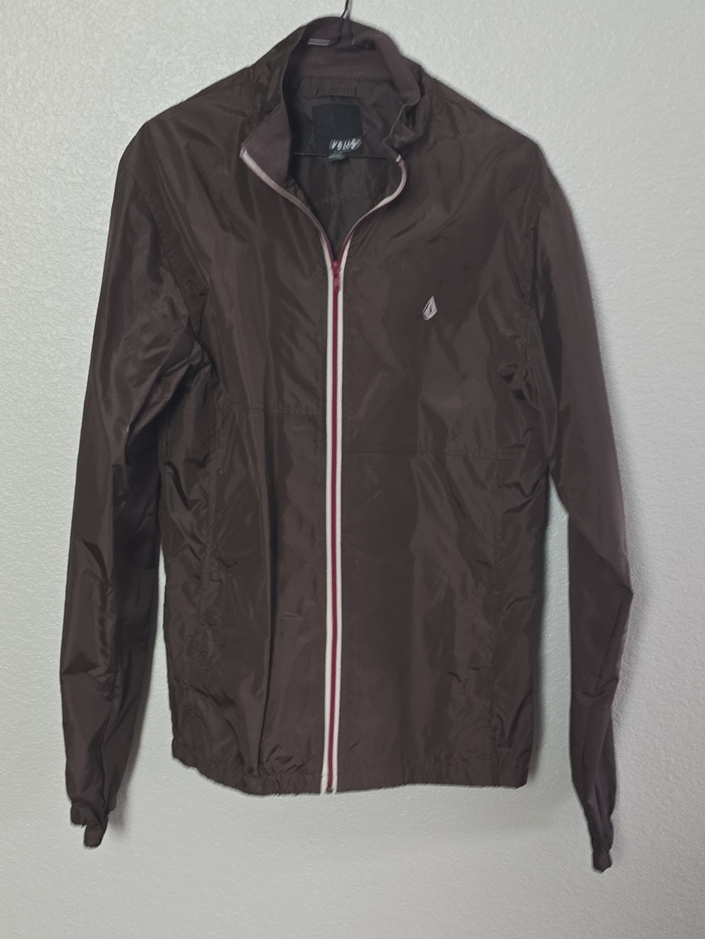 Volcom Men's Dark Brown Windbreaker with Contrast Zip